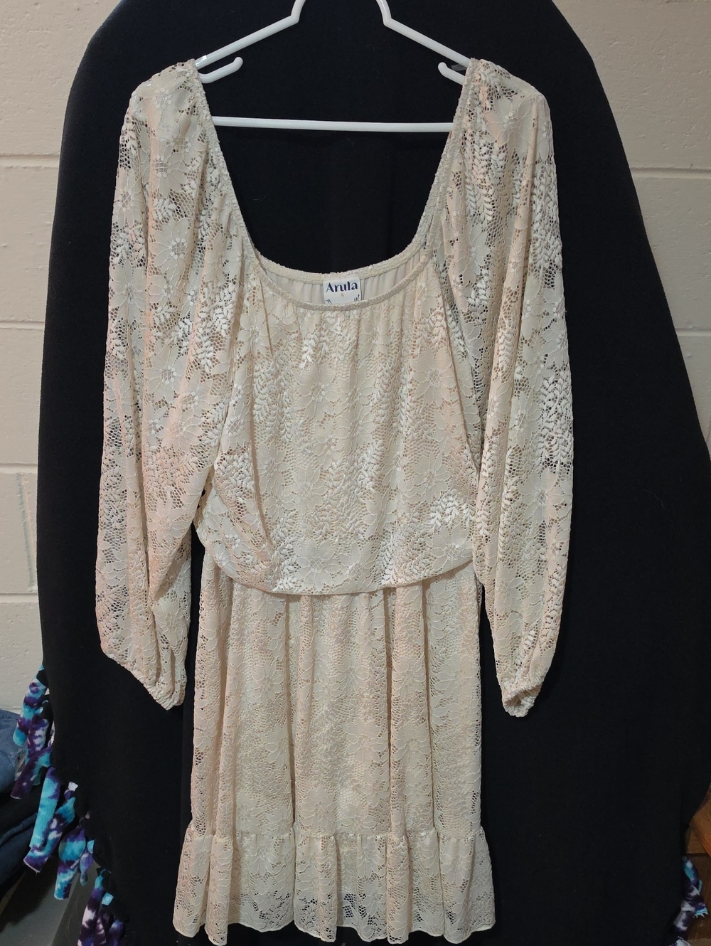 ARULA Cream Lace Long-Sleeve Ruffle Dress